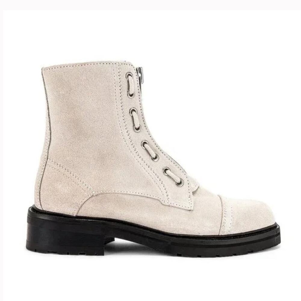 AllSaints | Women’s Ariel Boot White Suede Distressed Moto Zipper Zip Lace-Up 38